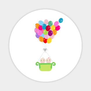 Twin baby with colorful balloon baby shower Magnet